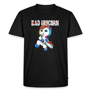 Drôle de tronçonneuse La licorne maléfique - T-shirt Premium bio Homme - noir - Devant - Nico (187cm)