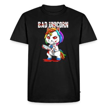 Bad Unicorn Böses Einhorn Kettensägen - Männer Premium Bio T-Shirt - Schwarz - Vorne - Nico (187cm)