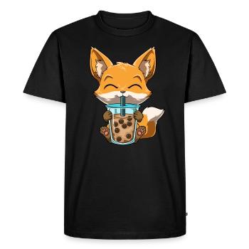 Kawaii Bubble Tea Fox Funny Boba Tea - Men's Premium Organic T-Shirt - black - Front - Nico (187cm)