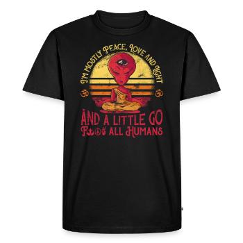 Alien Yoga Im mostly Peace, Love and Light - Men's Premium Organic T-Shirt - black - Front - Nico (187cm)