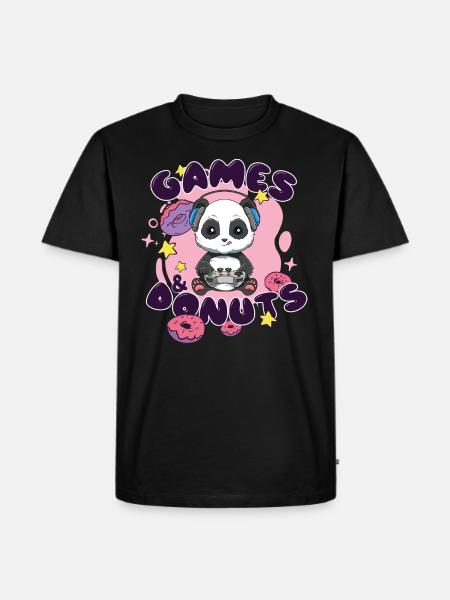 Spiele und Donuts Panda - Männer Premium Bio T-Shirt - Schwarz