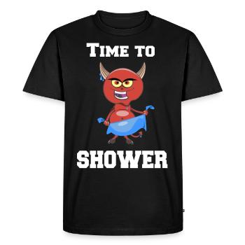 Il est temps de se doucher T-shirt avec le diable de la douche - T-shirt Premium bio Homme - noir - Devant - Nico (187cm)
