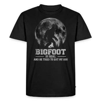 Bigfoot est réel et il a essayé de manger mon cul - T-shirt Premium bio Homme - noir - Devant - Nico (187cm)