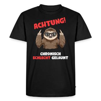 Lustiges Faultier - Schlecht Gelaunt - Männer Premium Bio T-Shirt - Schwarz - Vorne - Nico (187cm)
