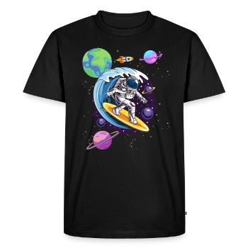 Galaxy Waves Surfing Space Surfer Astronaut - Men's Premium Organic T-Shirt - black - Front - Nico (187cm)