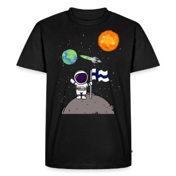 Planet Finland Flag Moon Landing Astronaut - Men's Premium Organic T-Shirt - black - Front - Nico (187cm)