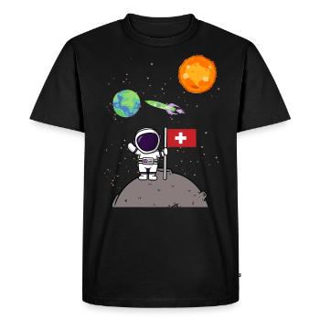Planète Suisse Drapeau Astronaute d’atterrissage sur la Lune - T-shirt Premium bio Homme - noir - Devant - Nico (187cm)