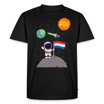 Planète Pays-Bas Drapeau Astronaute d’atterrissage sur la Lune - T-shirt Premium bio Homme - noir - Devant - Nico (187cm)