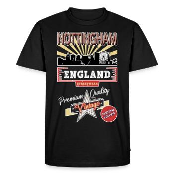 Nottingham England UK City Skyline Vintage Retro - Men's Premium Organic T-Shirt - black - Front - Nico (187cm)
