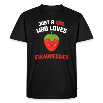 Kawaii Red Berry Sweet Fruit Girl Strawberry - Men's Premium Organic T-Shirt - black - Front - Nico (187cm)