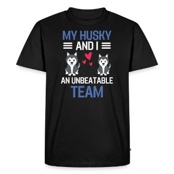 My Husky and I Dogs Pet Gift Husky - Men's Premium Organic T-Shirt - black - Front - Nico (187cm)