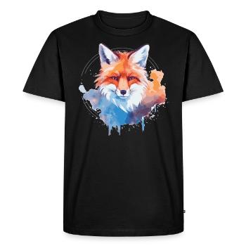 Renard aquarelle, Fox - T-shirt Premium bio Homme - noir - Devant - Nico (187cm)