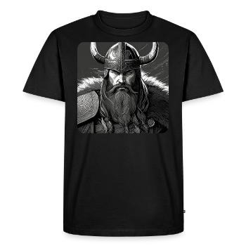 Proud Viking Warrior with Horns Helmet Portrait - Men's Premium Organic T-Shirt - black - Front - Nico (187cm)