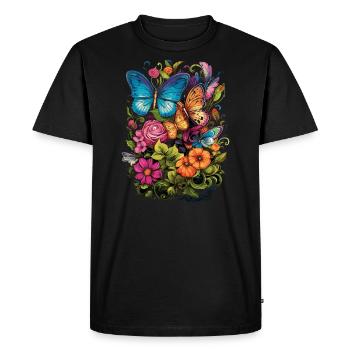 Cottagecore butterfly flowers and Mushrooms - Men's Premium Organic T-Shirt - black - Front - Nico (187cm)
