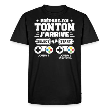 Prépare-toi Tonton J'arrive - Annonce Grossesse - T-shirt Premium bio Homme - noir - Devant - Nico (187cm)