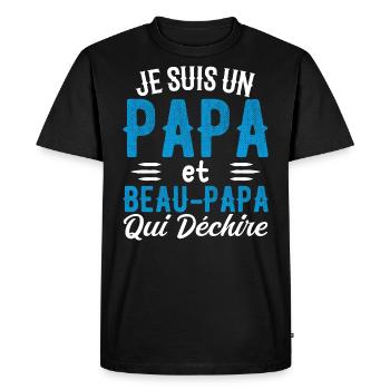 Je Suis Un Papa et Beau-papa Qui Déchire - T-shirt Premium bio Homme - noir - Devant - Nico (187cm)
