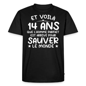 14 ans Cadeau 14 ans Original Cadeau Homme 14 ans - T-shirt Premium bio Homme - noir - Devant - Nico (187cm)