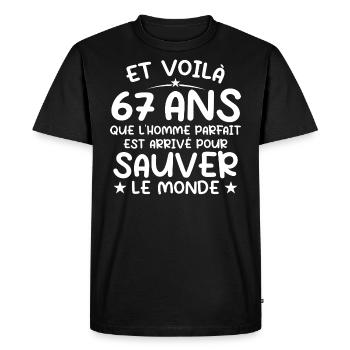 67 ans Cadeau 67 ans Original Cadeau Homme 67 ans - T-shirt Premium bio Homme - noir - Devant - Nico (187cm)