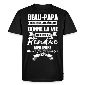 Step-Dad T-Shirt, You Made My Life Better - Men's Premium Organic T-Shirt - black - Front - Nico (187cm)