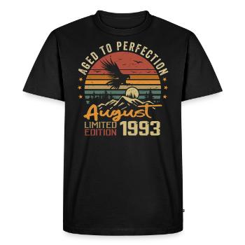 Millésime Août 1993 Cadeau Anniversaire Août 1993 - T-shirt Premium bio Homme - noir - Devant - Nico (187cm)