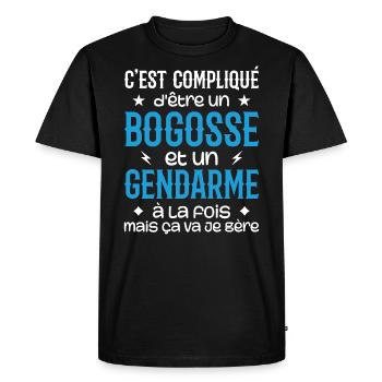 C'est compliqué d'être un bogosse et un gendarme - T-shirt Premium bio Homme - noir - Devant - Nico (187cm)
