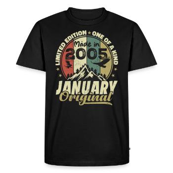 Anniversaire Janvier 2005 - Original Janvier 2005 - T-shirt Premium bio Homme - noir - Devant - Nico (187cm)