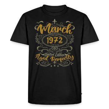 Mars 1972 cadeau fête d'anniversaire | March 1972 - T-shirt Premium bio Homme - noir - Devant - Nico (187cm)