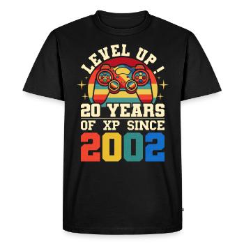 Niveau 20 2002 Anniversaire Gamer 20 ans - T-shirt Premium bio Homme - noir - Devant - Nico (187cm)