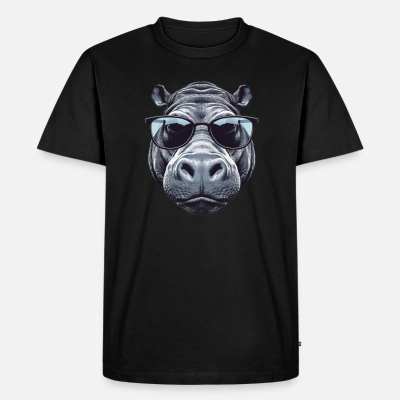 Nilpferd mit Sonnenbrille - Männer Premium Bio T-Shirt - Schwarz