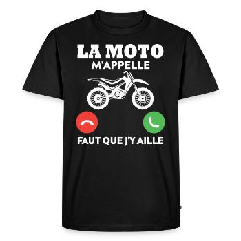 La moto m'appelle...faut que j'y aille ! - T-shirt Premium bio Homme - noir - Devant - Nico (187cm)