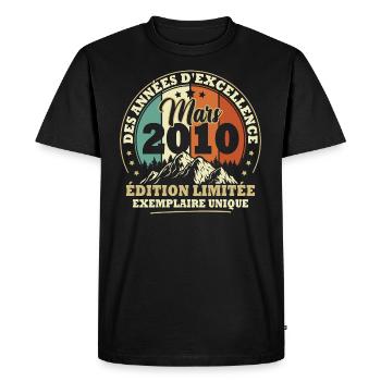 Vintage cadeau d'anniversaire née en Mars 2010 - T-shirt Premium bio Homme - noir - Devant - Nico (187cm)