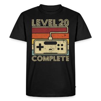 Level 20 complete Cadeau 20 ans D'anniversaire - T-shirt Premium bio Homme - noir - Devant - Nico (187cm)