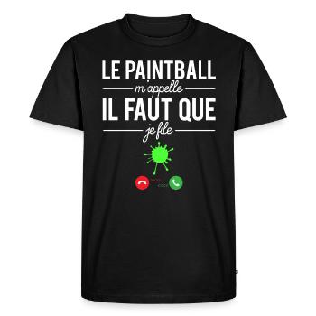 Le paintball m'appelle il faut que je file humour - T-shirt Premium bio Homme - noir - Devant - Nico (187cm)