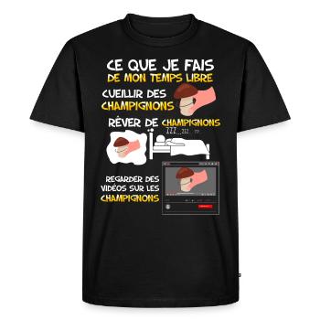 Cueillir les champignons. Cadeau humour champignon - T-shirt Premium bio Homme - noir - Devant - Nico (187cm)