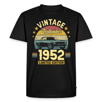 Vintage September 1952 70 years Anniversary - Men's Premium Organic T-Shirt - black - Front - Nico (187cm)