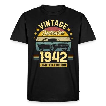 Vintage September 1942 80 years Anniversary - Men's Premium Organic T-Shirt - black - Front - Nico (187cm)