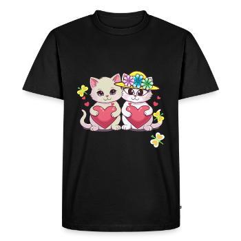 Chat Chats Coeur Coeurs Saint Valentin - T-shirt Premium bio Homme - noir - Devant - Nico (187cm)