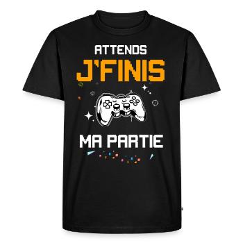 Attends je finis ma partie jeux video gamer - T-shirt Premium bio Homme - noir - Devant - Nico (187cm)