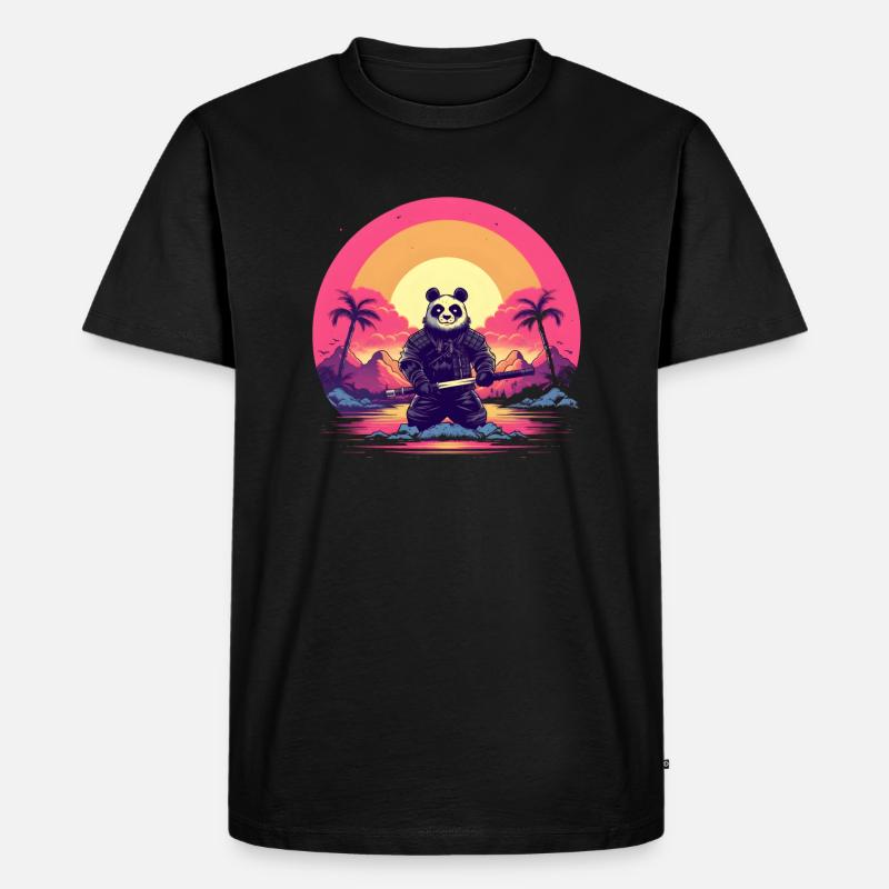 Synthwave Panda Samurai - Männer Premium Bio T-Shirt - Schwarz