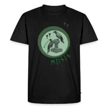 Thor Hammer Mjölnir avec Odin Ravens Hugin et Munin - T-shirt Premium bio Homme - noir - Devant - Nico (187cm)