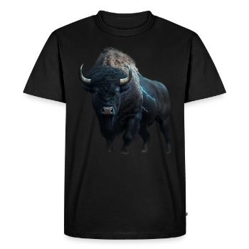 Bison buffle noir avec la foudre et le tonnerre fort - T-shirt Premium bio Homme - noir - Devant - Nico (187cm)