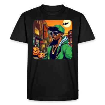 Homme dans le style hip hop avec citrouille et chauve-souris - T-shirt Premium bio Homme - noir - Devant - Nico (187cm)