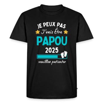 Je peux pas j'vais être Papou 2025 Futur Papy - T-shirt Premium bio Homme - noir - Devant - Nico (187cm)