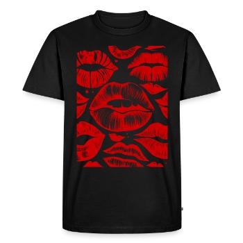 Audacieux rouge à lèvres rouge motif élégant Art sensuel rouge à lèvres - T-shirt Premium bio Homme - noir - Devant - Nico (187cm)
