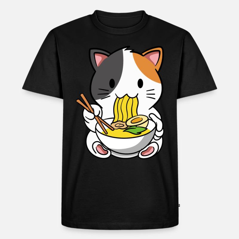 Katze Ramen Nudelsuppe - Männer Premium Bio T-Shirt - Schwarz