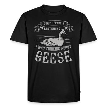 En pensant aux oies, jolies oies, oiseaux sauvages - T-shirt Premium bio Homme - noir - Devant - Nico (187cm)