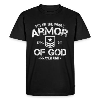 Revêtez l’armure spirituelle de la lettre de Dieu aux Éphésiens - T-shirt Premium bio Homme - noir - Devant - Nico (187cm)