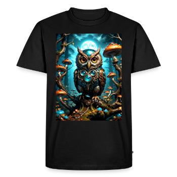 Hiboux | Hibou mécanique steampunk 01 - T-shirt Premium bio Homme - noir - Devant - Nico (187cm)