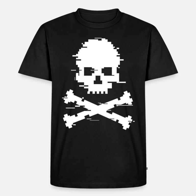 Glitch-Schädel - Männer Premium Bio T-Shirt - Schwarz