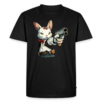 Revolver lapin avec des vêtements de cow-boy - T-shirt Premium bio Homme - noir - Devant - Nico (187cm)